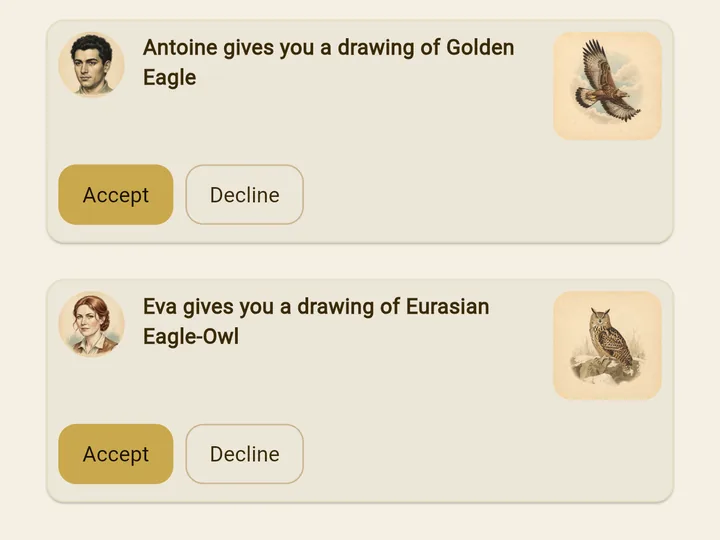 Drawings gifted by friends in the app