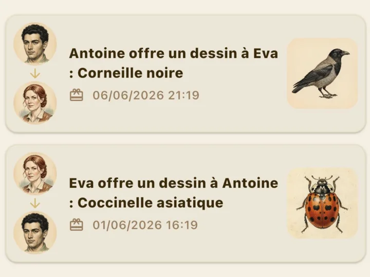 Dessins offerts par des amis dans l’app