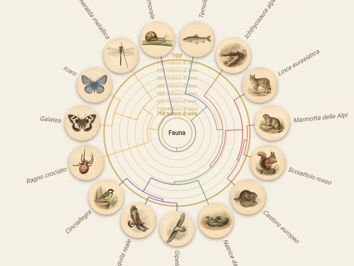 Albero della vita con ritratti di specie nell'app