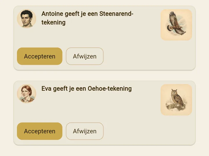 Tekeningen cadeau van vrienden in de app