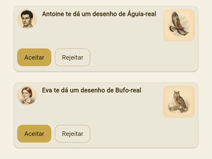 Desenhos oferecidos por amigos no app
